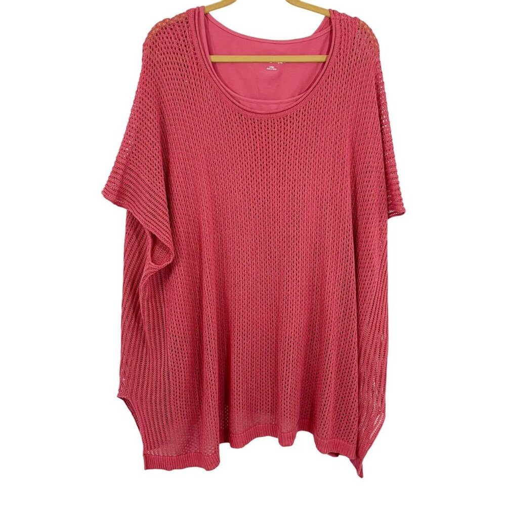 Soft‎ Surroundings Pink Open Knit Poncho Top with Tank Top Linen Cotton - LARGE